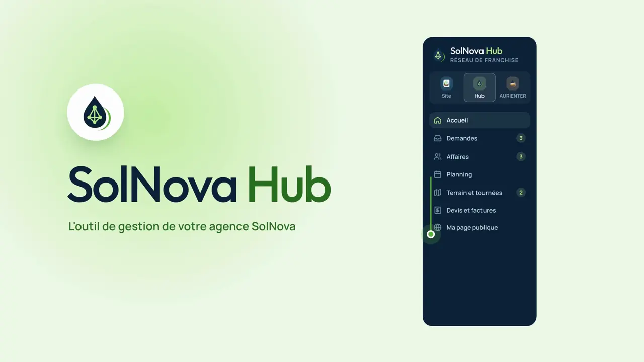 Écran-titre du film SolNova Hub, l'outil de gestion de votre agence SolNova